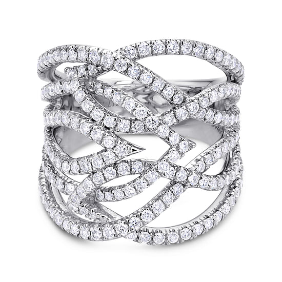 Gabriel - 18K White Gold Wide Multi Row Diamond Wide Band Ring