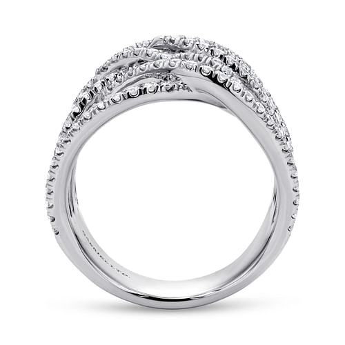 18K White Gold Wide Multi Row Diamond Wide Band Ring