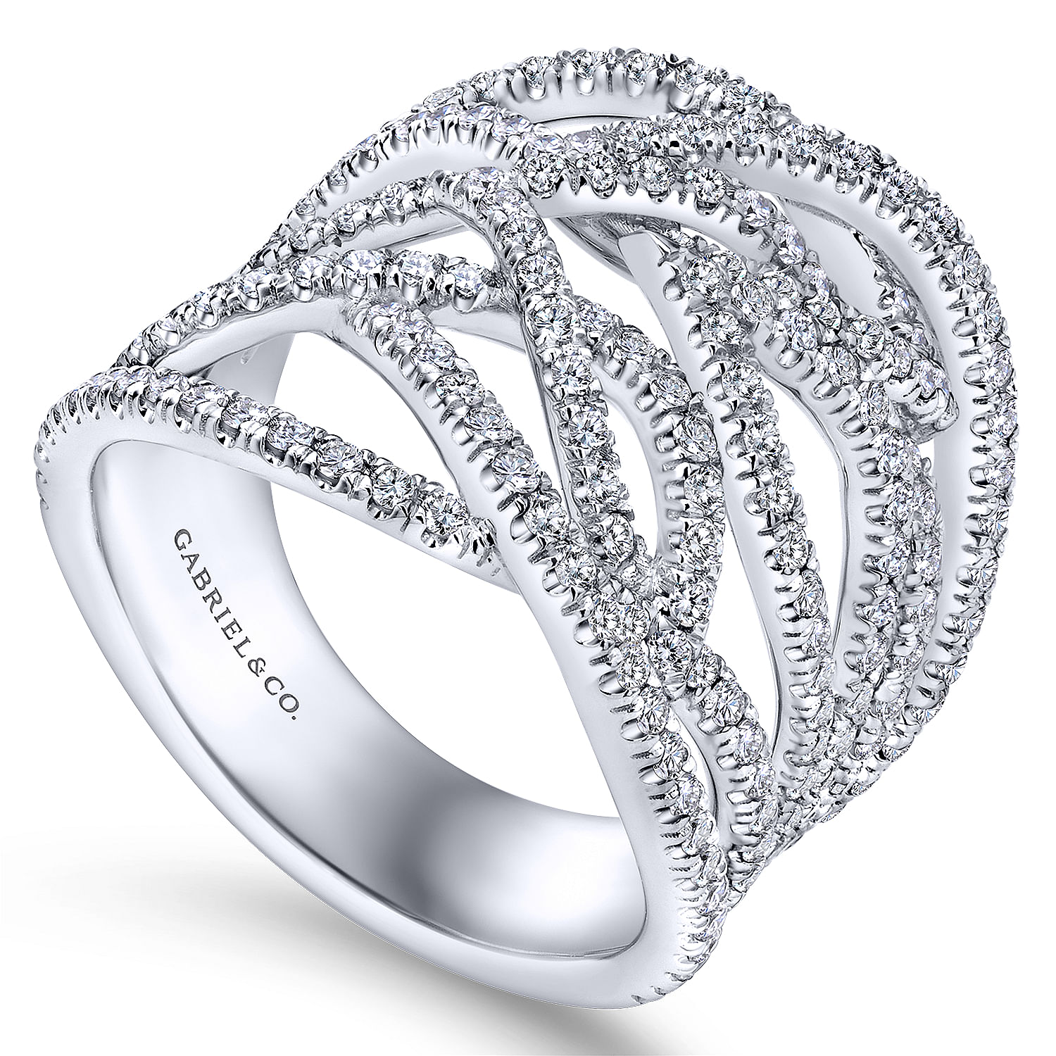 18K White Gold Wide Multi Row Diamond Wide Band Ring