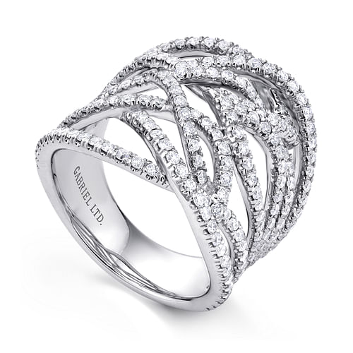 18K White Gold Wide Multi Row Diamond Wide Band Ring