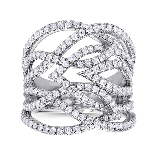 18K White Gold Wide Multi Row Diamond Wide Band Ring