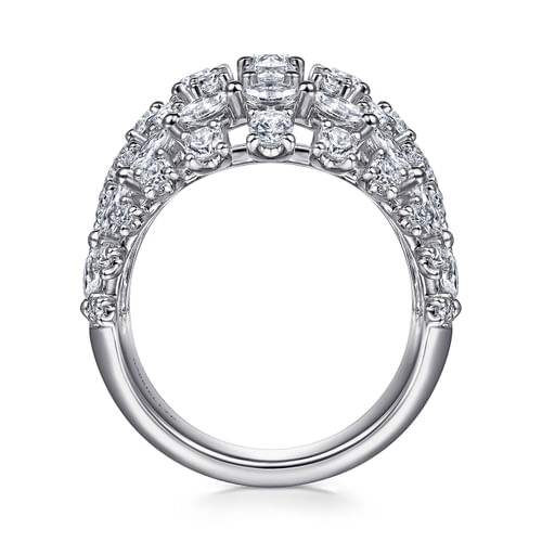 18K White Gold Wide Six Row Diamond Ring