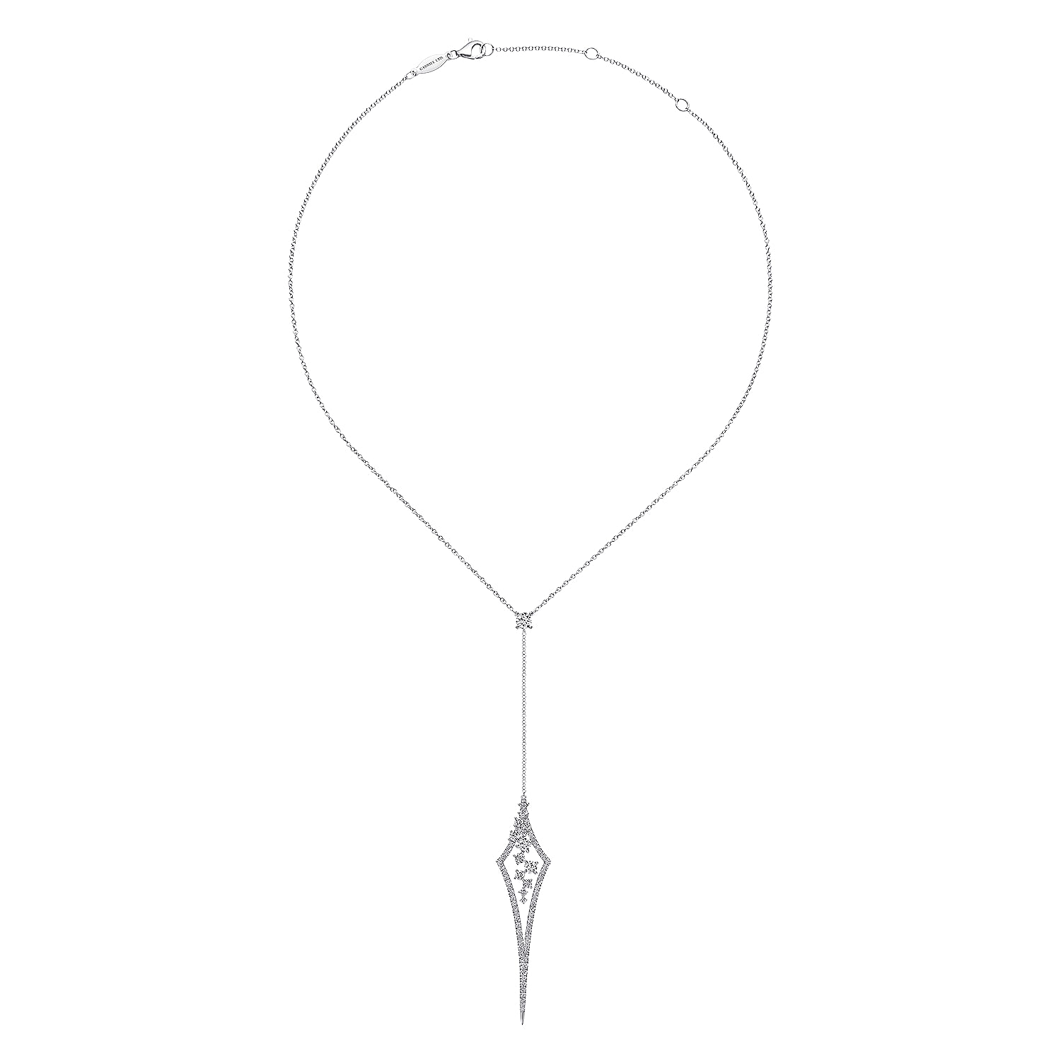 18K White Gold Y Necklace with Cluster Diamond Kite Pendant