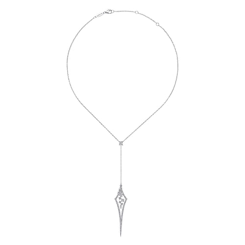 18K White Gold Y Necklace with Cluster Diamond Kite Pendant