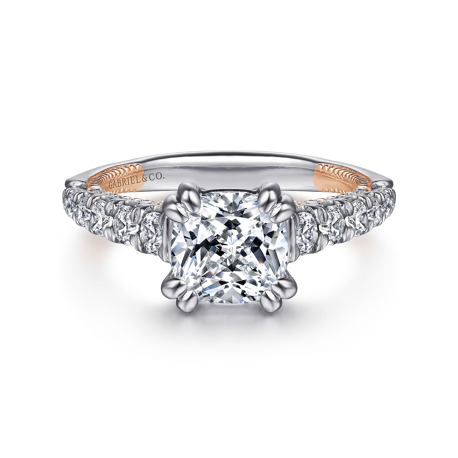 18K White-Rose Gold Cushion Cut Diamond Engagement Ring