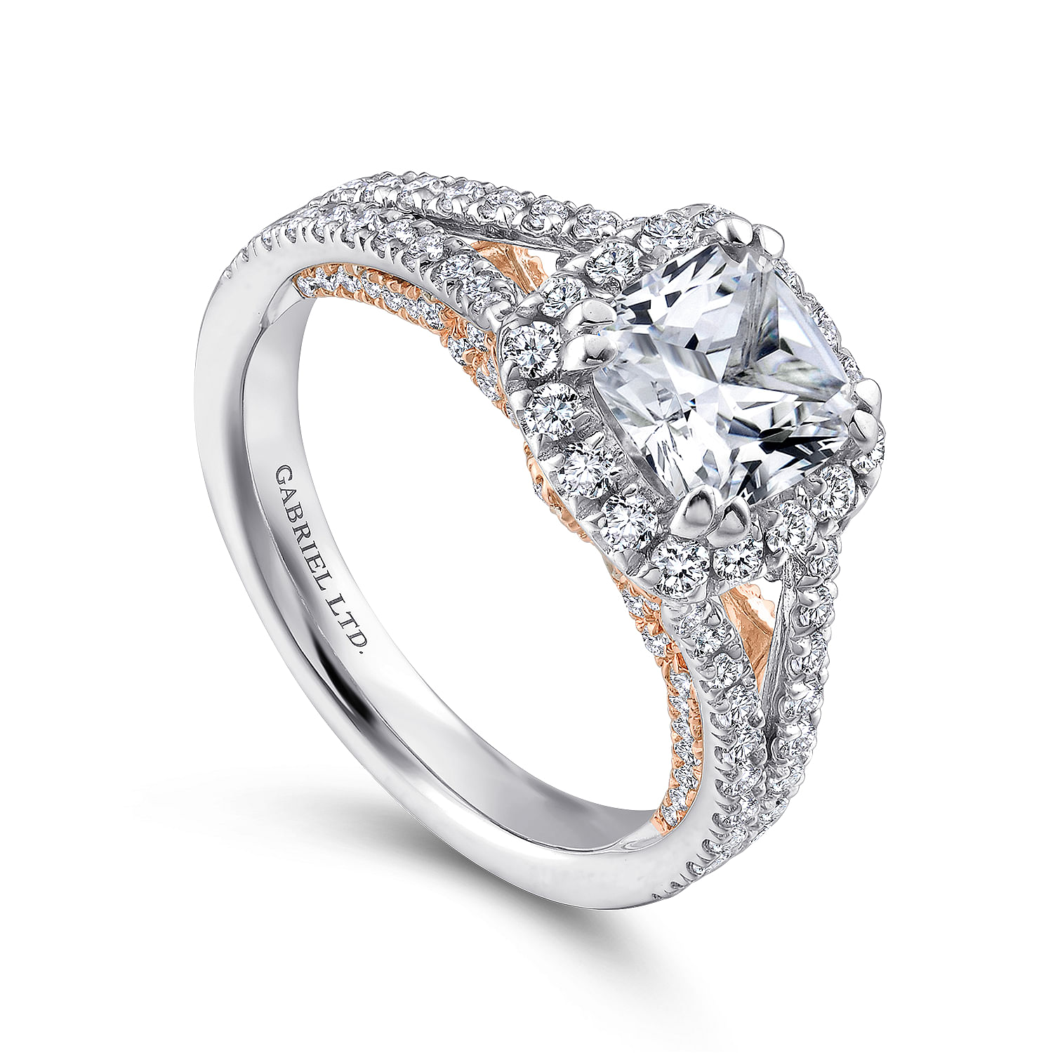 18K White-Rose Gold Cushion Halo Diamond Engagement Ring