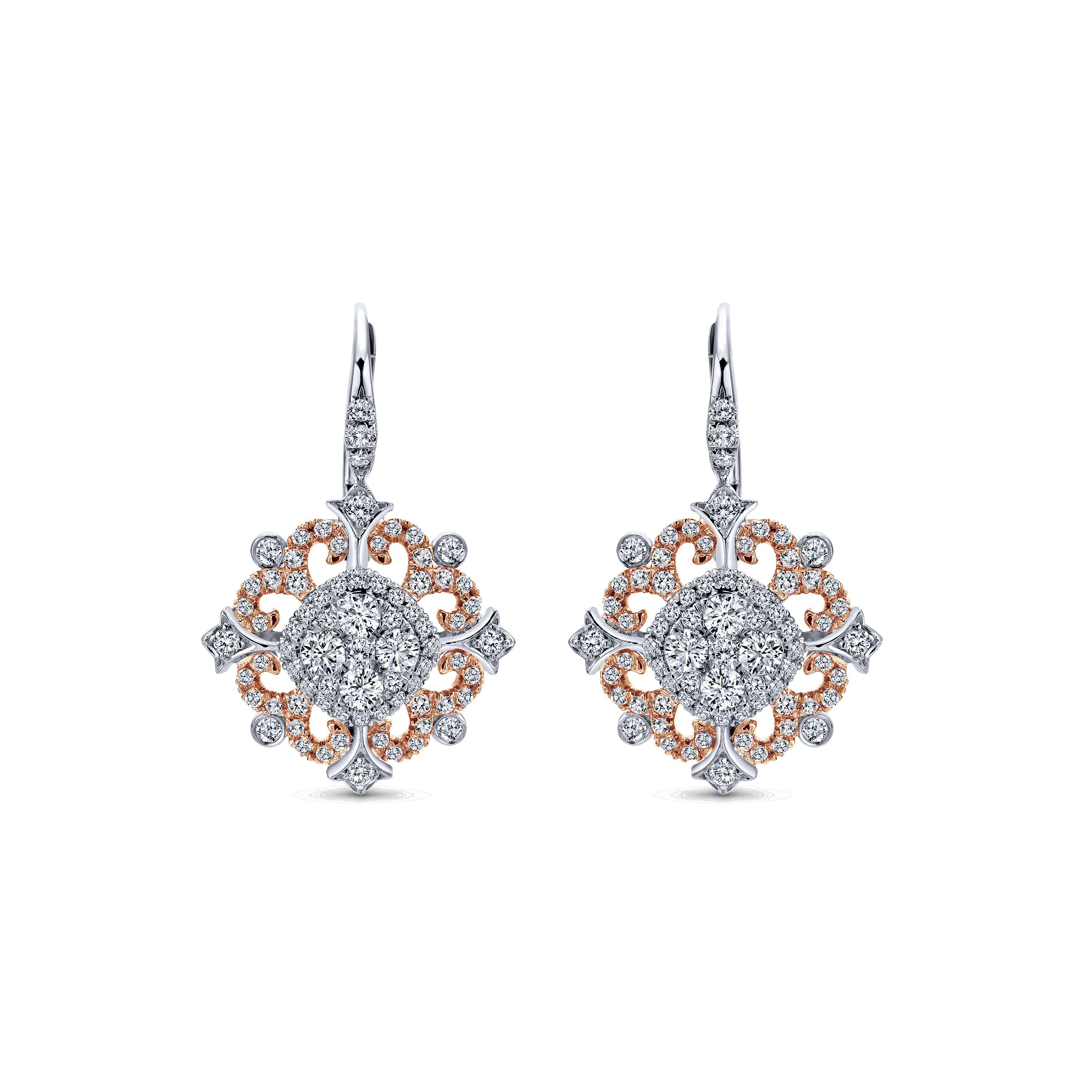 18K White-Rose Gold Diamond Earrings