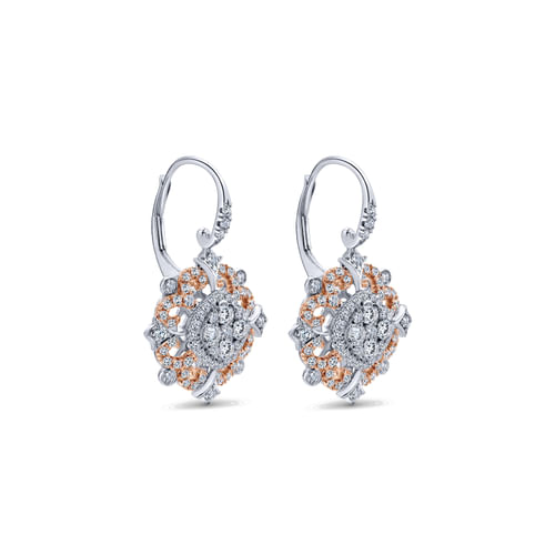 18K White-Rose Gold Diamond Earrings