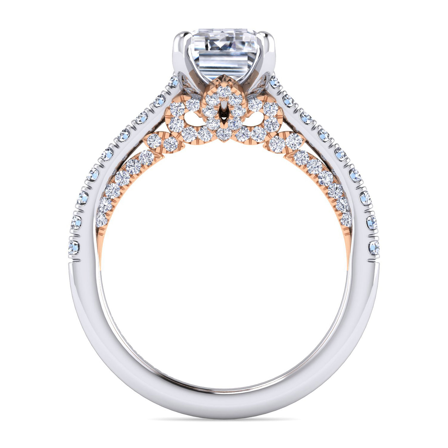 18K White-Rose Gold Emerald Cut Diamond Engagement Ring