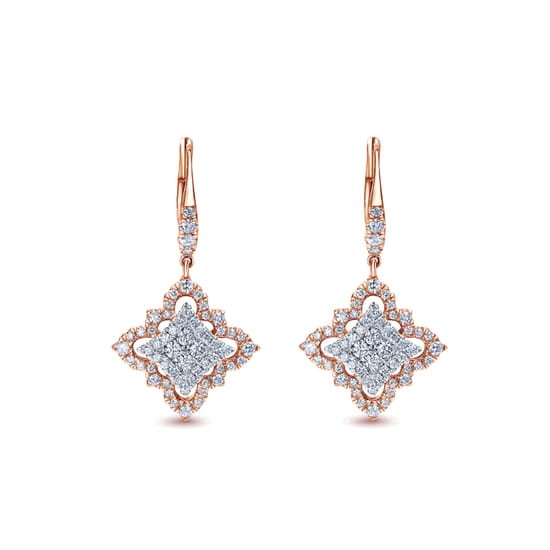 Gabriel - 18K White-Rose Gold Floral Diamond Drop Earrings Gabriel - 18K White-Rose Gold Floral Diamond Drop Earrings