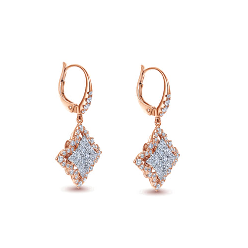18K White-Rose Gold Floral Diamond Drop Earrings