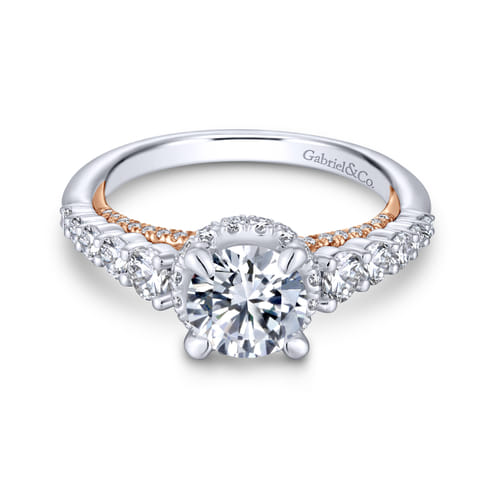 18K White-Rose Gold Hidden Halo Round Diamond Engagement Ring