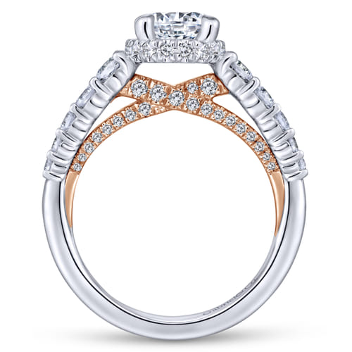 18K White-Rose Gold Hidden Halo Round Diamond Engagement Ring