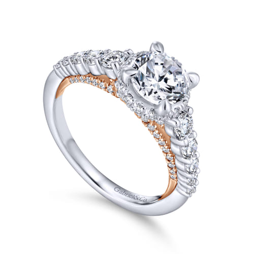 18K White-Rose Gold Hidden Halo Round Diamond Engagement Ring