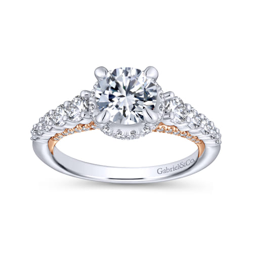 18K White-Rose Gold Hidden Halo Round Diamond Engagement Ring