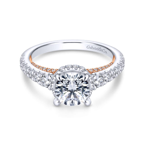 18K White-Rose Gold Hidden Halo Round Diamond Engagement Ring
