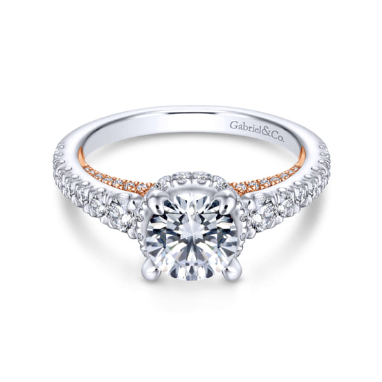 Gabriel - 18K White-Rose Gold Hidden Halo Round Diamond Engagement Ring