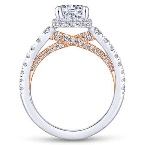 18K White-Rose Gold Hidden Halo Round Diamond Engagement Ring