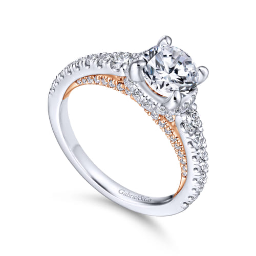 18K White-Rose Gold Hidden Halo Round Diamond Engagement Ring