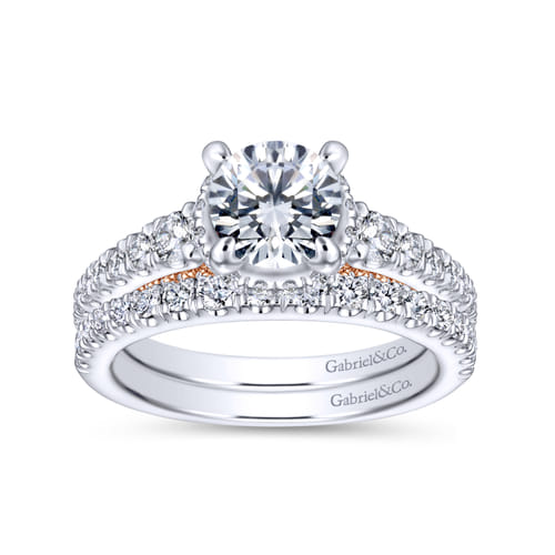 18K White-Rose Gold Hidden Halo Round Diamond Engagement Ring