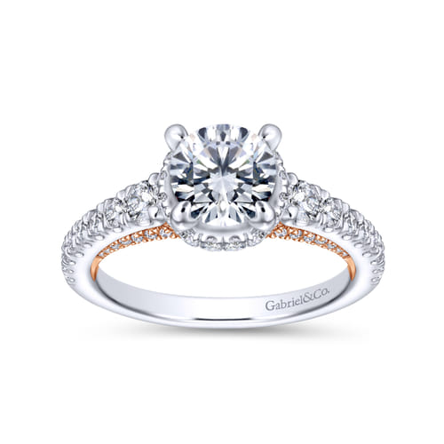 18K White-Rose Gold Hidden Halo Round Diamond Engagement Ring