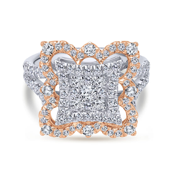 Gabriel - 18K White-Rose Gold Intricate Square Diamond Pavé Statement Ring