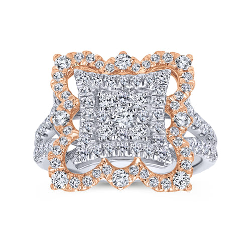 18K White-Rose Gold Intricate Square Diamond Pavé Statement Ring 18K White-Rose Gold Intricate Square Diamond Pavé Statement Ring