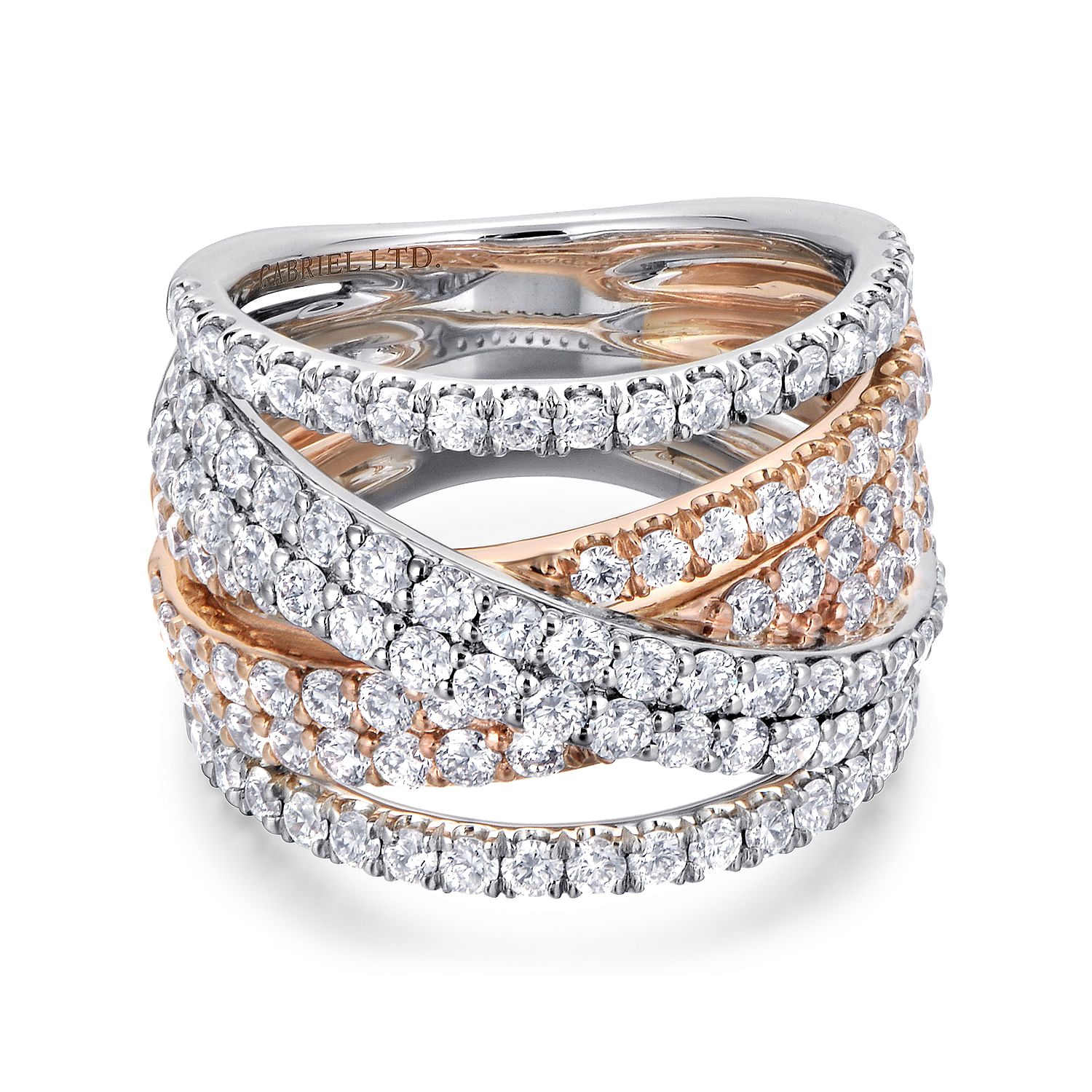 18K White-Rose Gold Layered Wide Band Diamond Ring