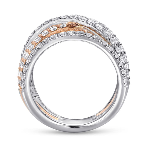 18K White-Rose Gold Layered Wide Band Diamond Ring