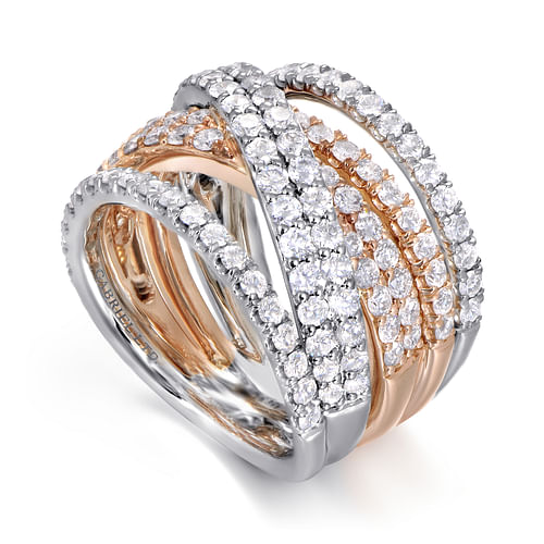 18K White-Rose Gold Layered Wide Band Diamond Ring