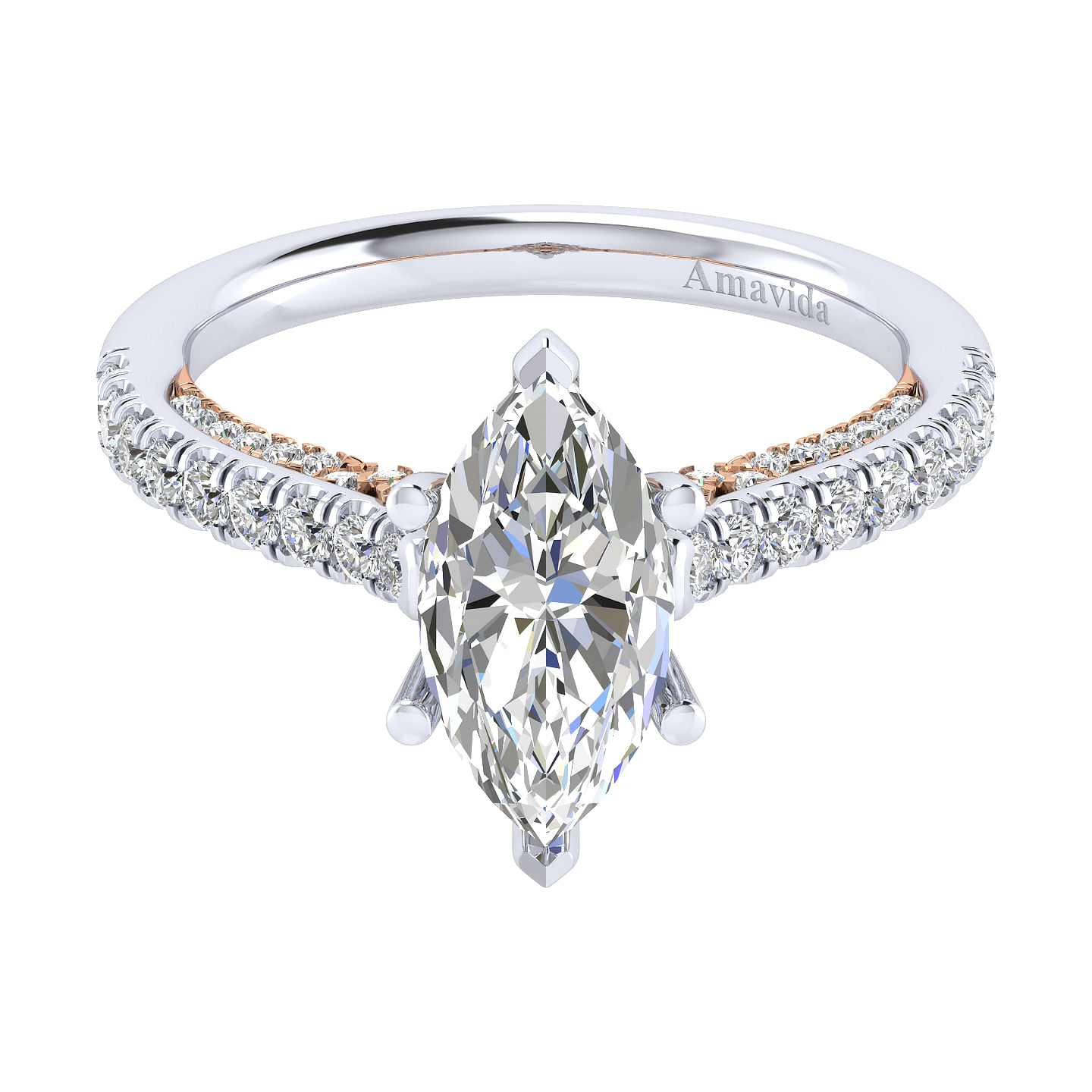 18K White-Rose Gold Marquise Shape Diamond Engagement Ring