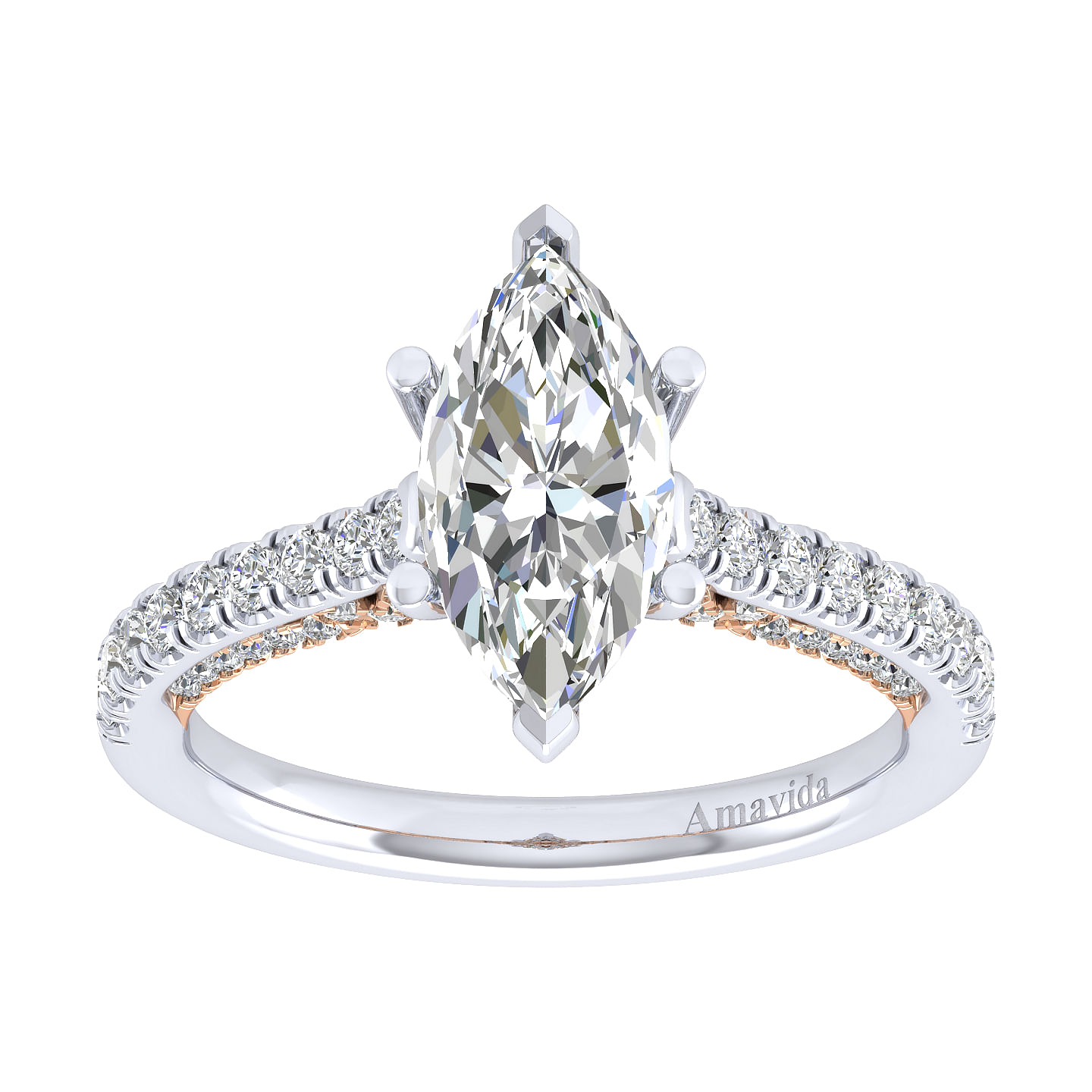 18K White-Rose Gold Marquise Shape Diamond Engagement Ring
