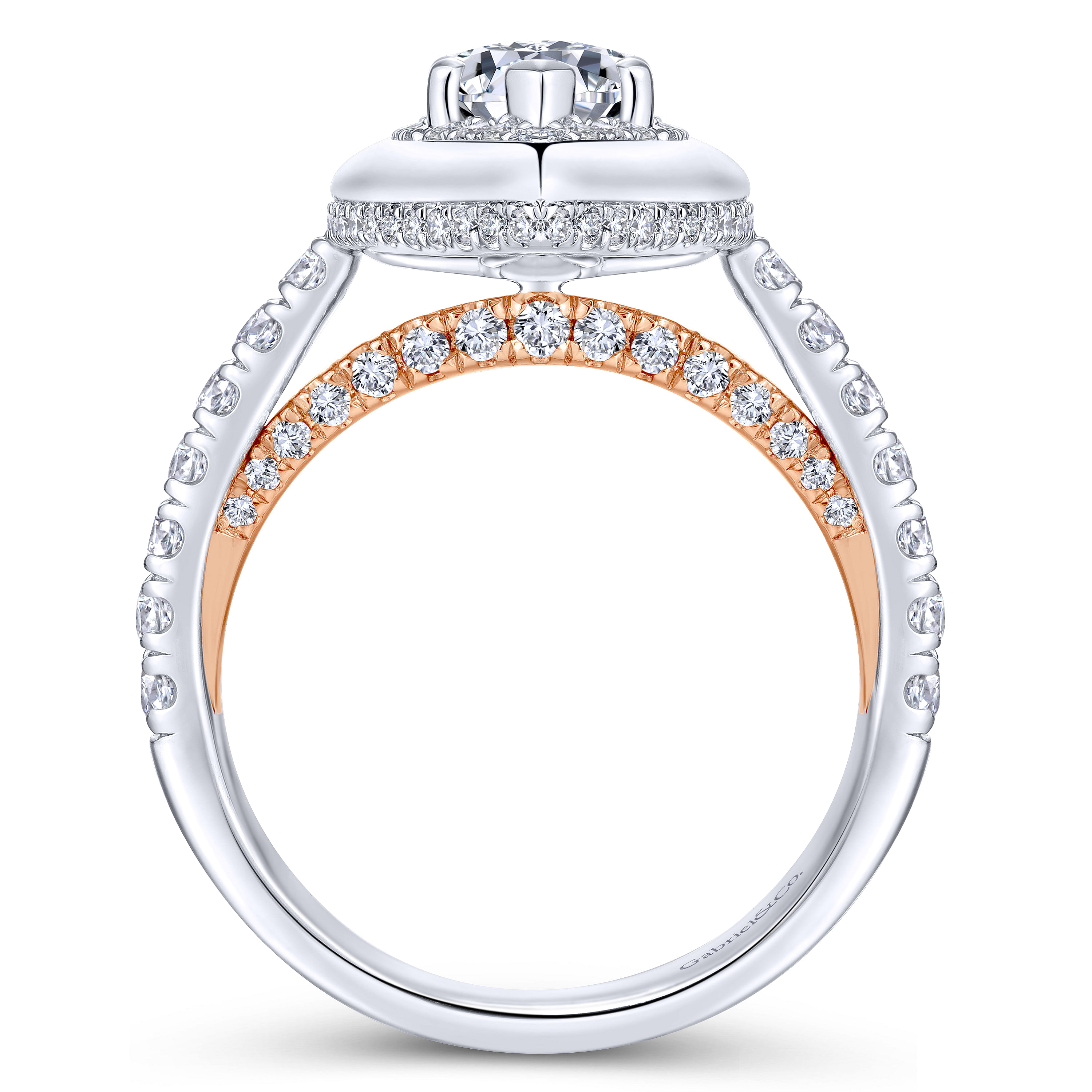 18K White-Rose Gold Marquise Shape Halo Diamond Engagement Ring