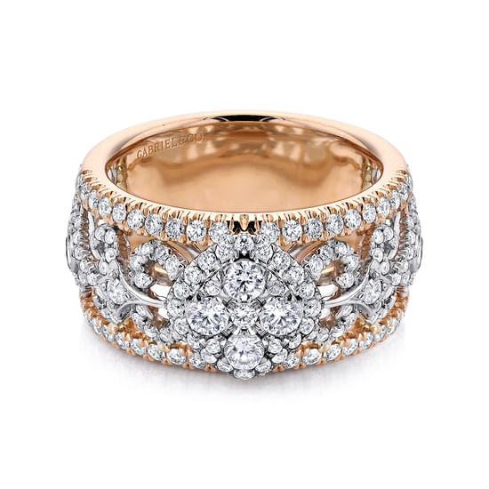 Gabriel - 18K White-Rose Gold Openwork Wide Band Diamond Ring