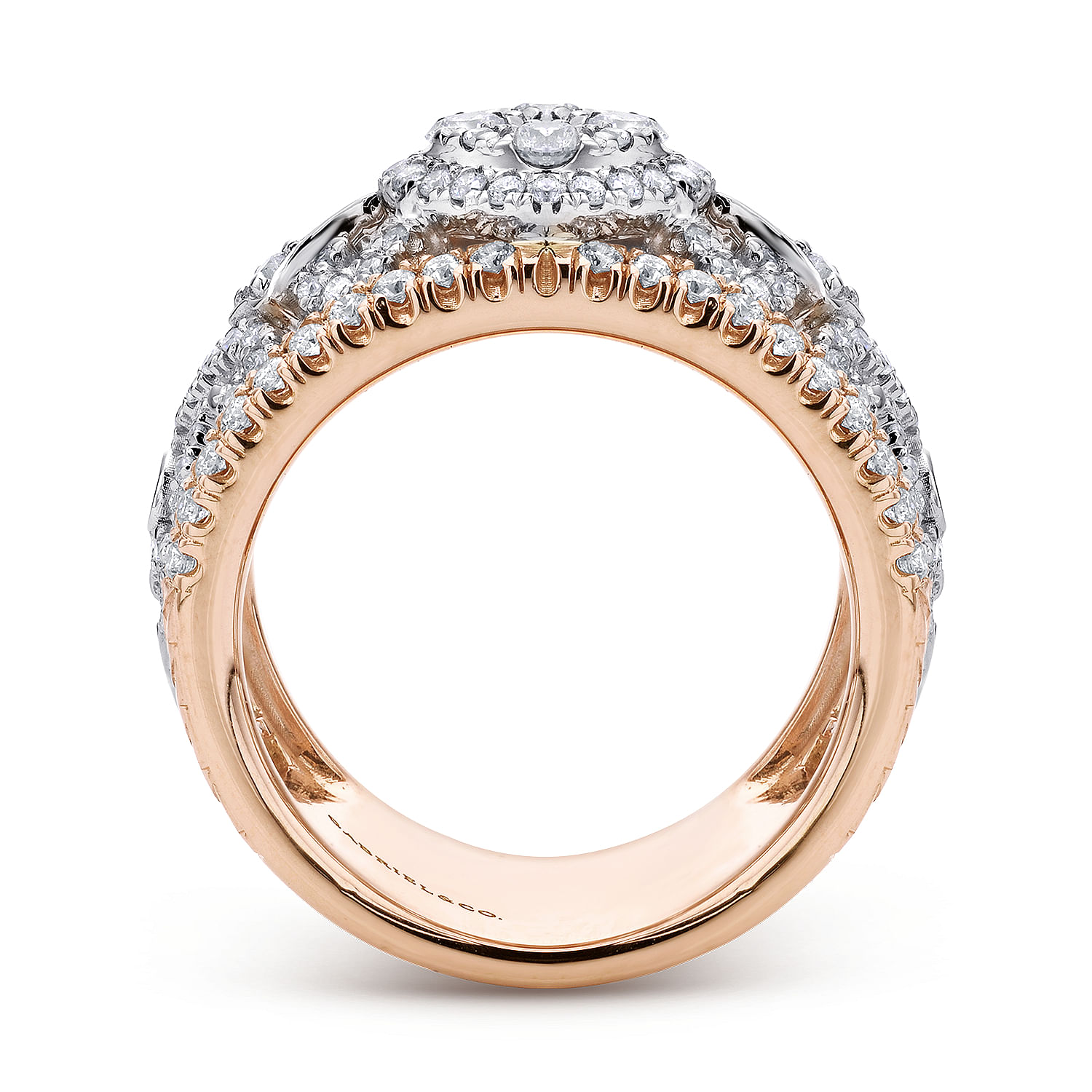 18K White-Rose Gold Openwork Wide Band Diamond Ring