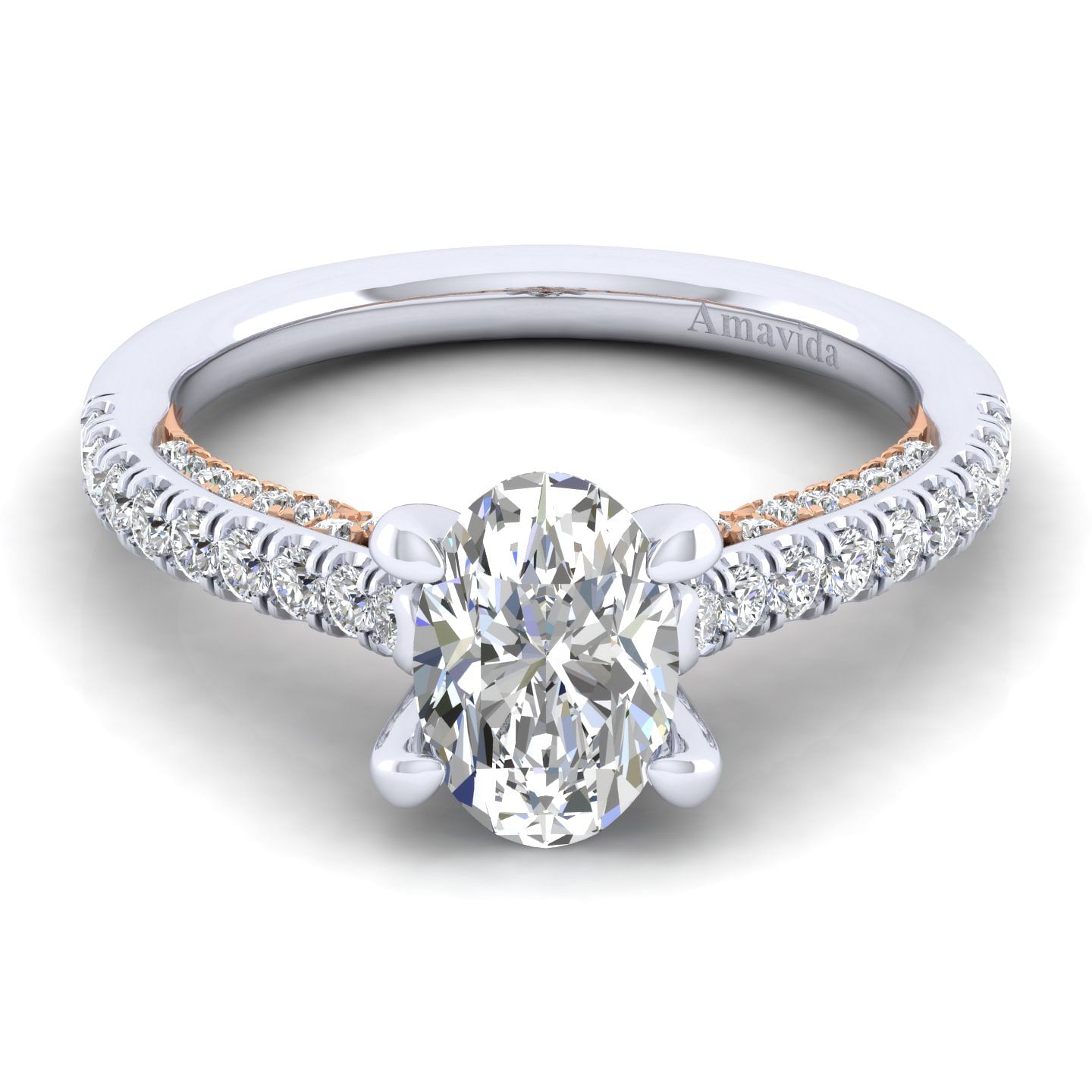 18K White-Rose Gold Oval Diamond Engagement Ring