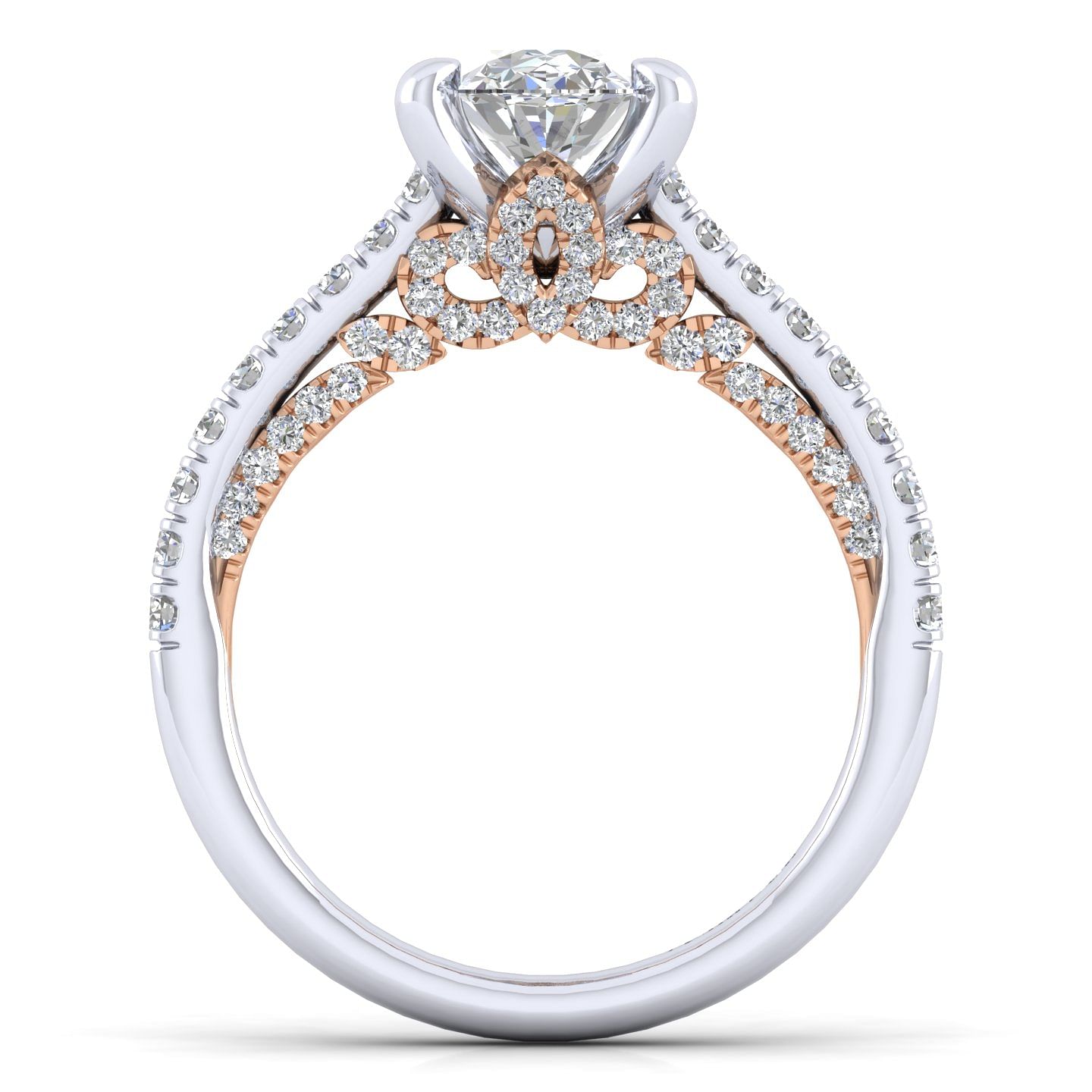 18K White-Rose Gold Oval Diamond Engagement Ring
