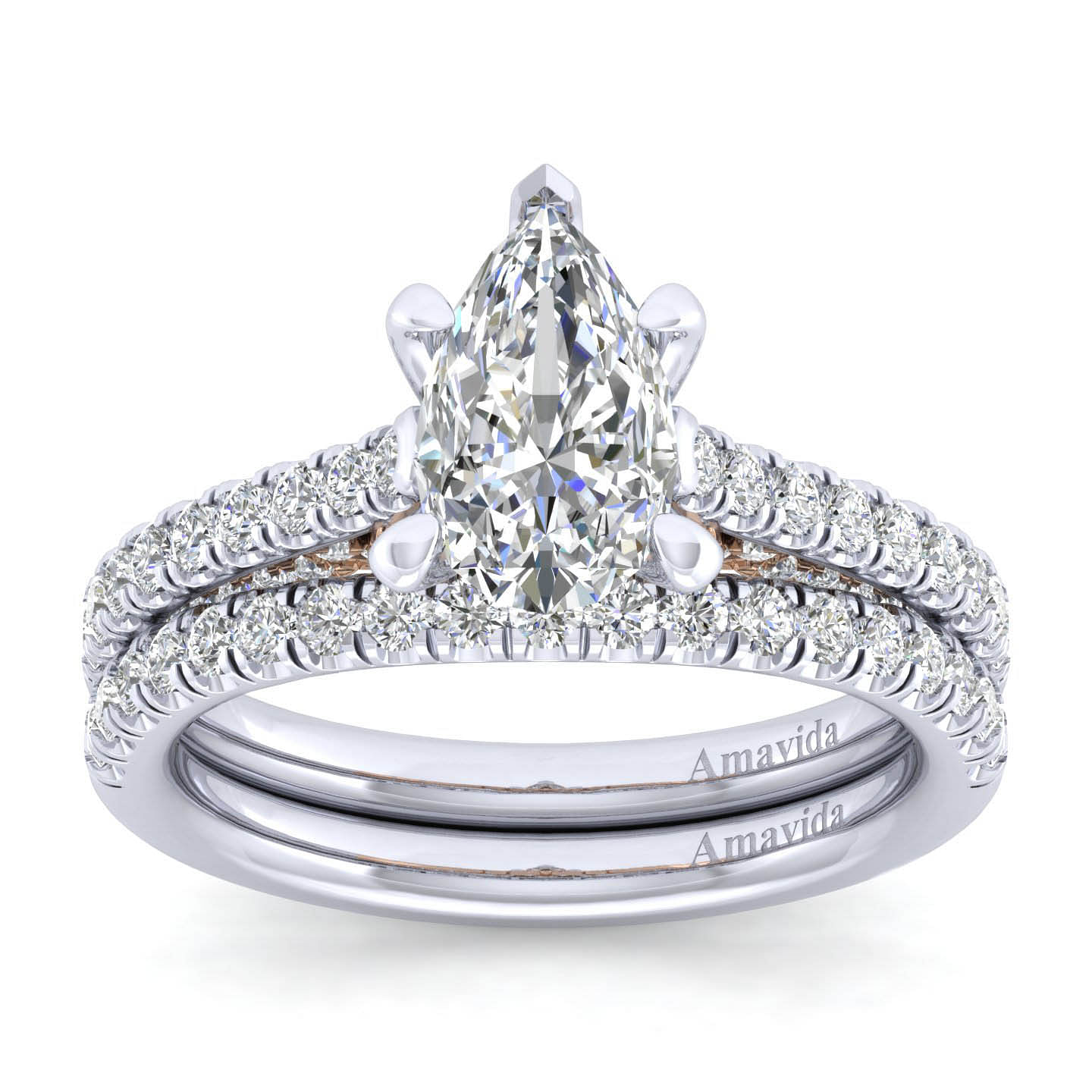 18K White-Rose Gold Pear Shape Diamond Engagement Ring
