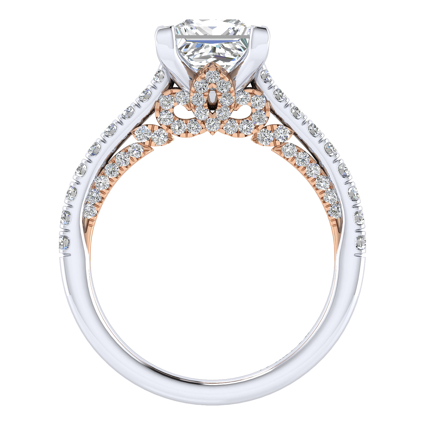 18K White-Rose Gold Princess Cut Diamond Engagement Ring