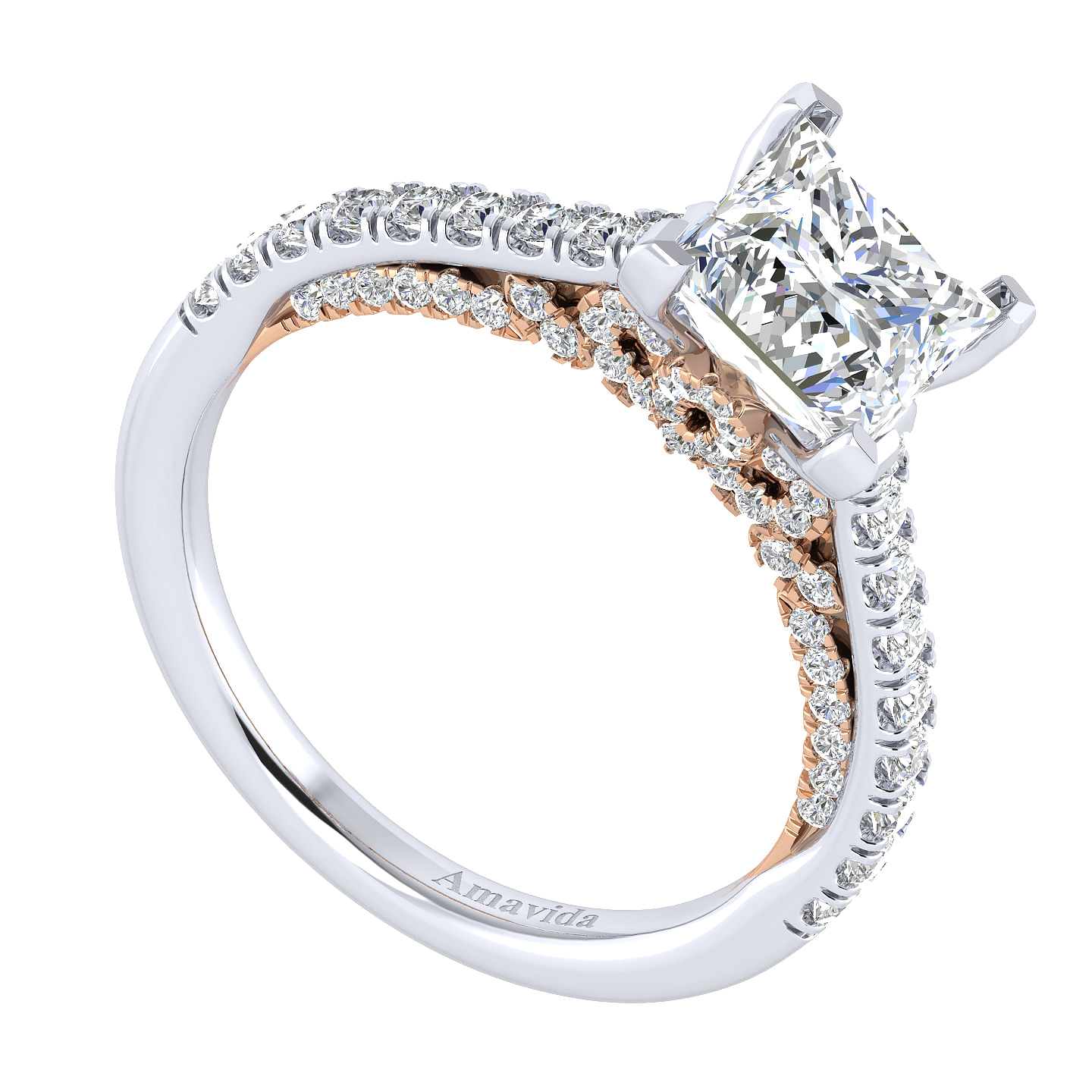 18K White-Rose Gold Princess Cut Diamond Engagement Ring