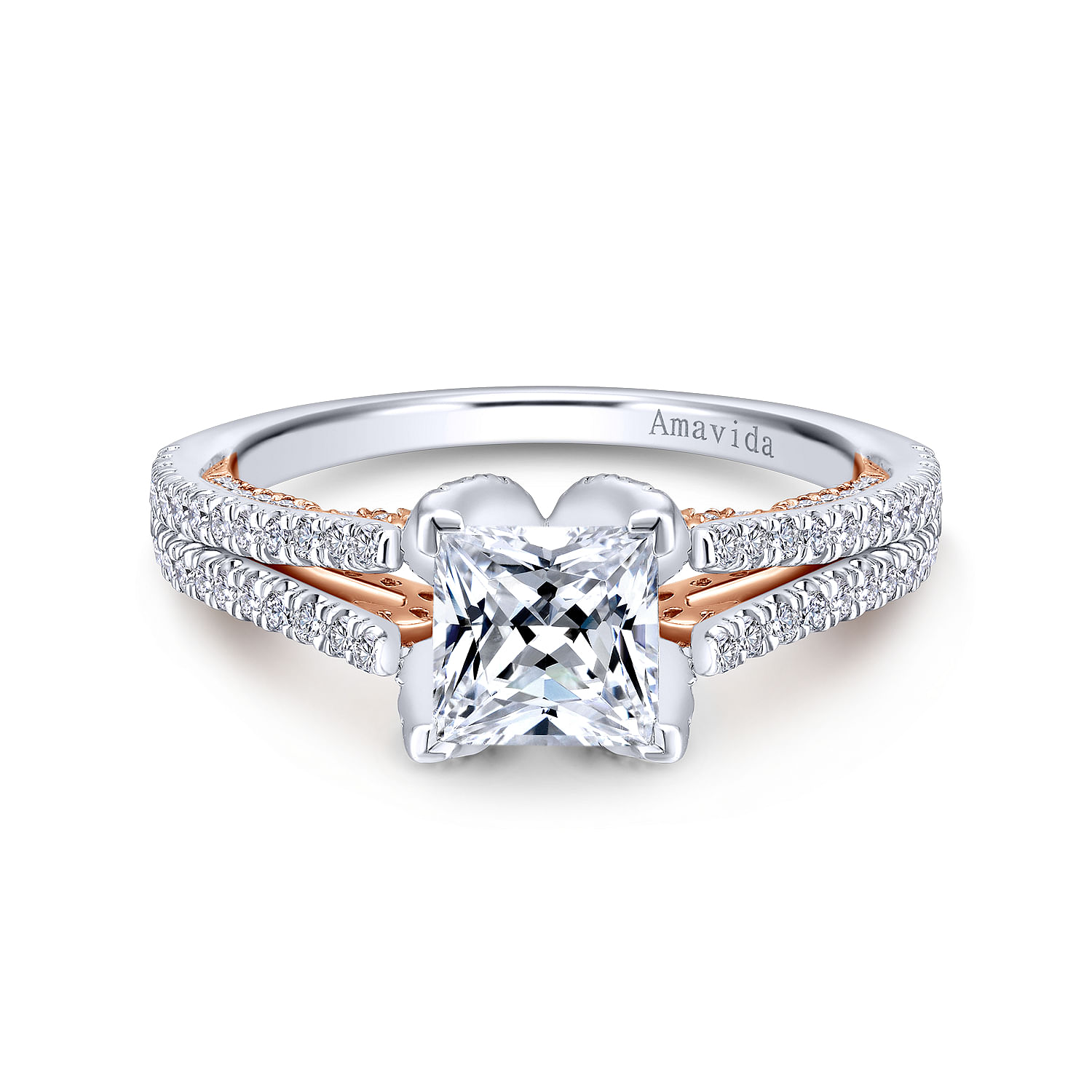 Gabriel - 18K White-Rose Gold Princess Cut Split Shank Diamond Engagement Ring