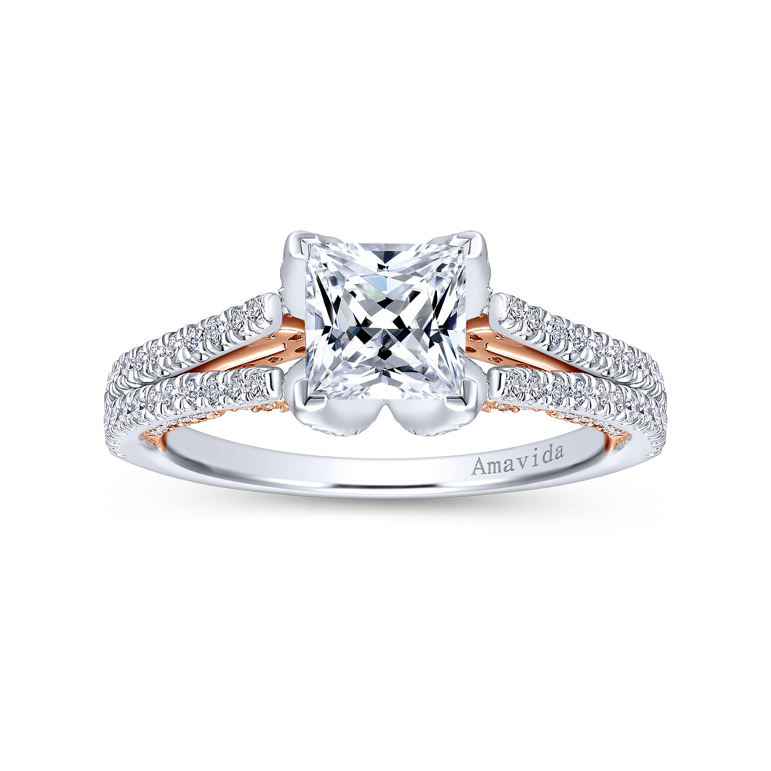 18K White-Rose Gold Princess Cut Split Shank Diamond Engagement Ring