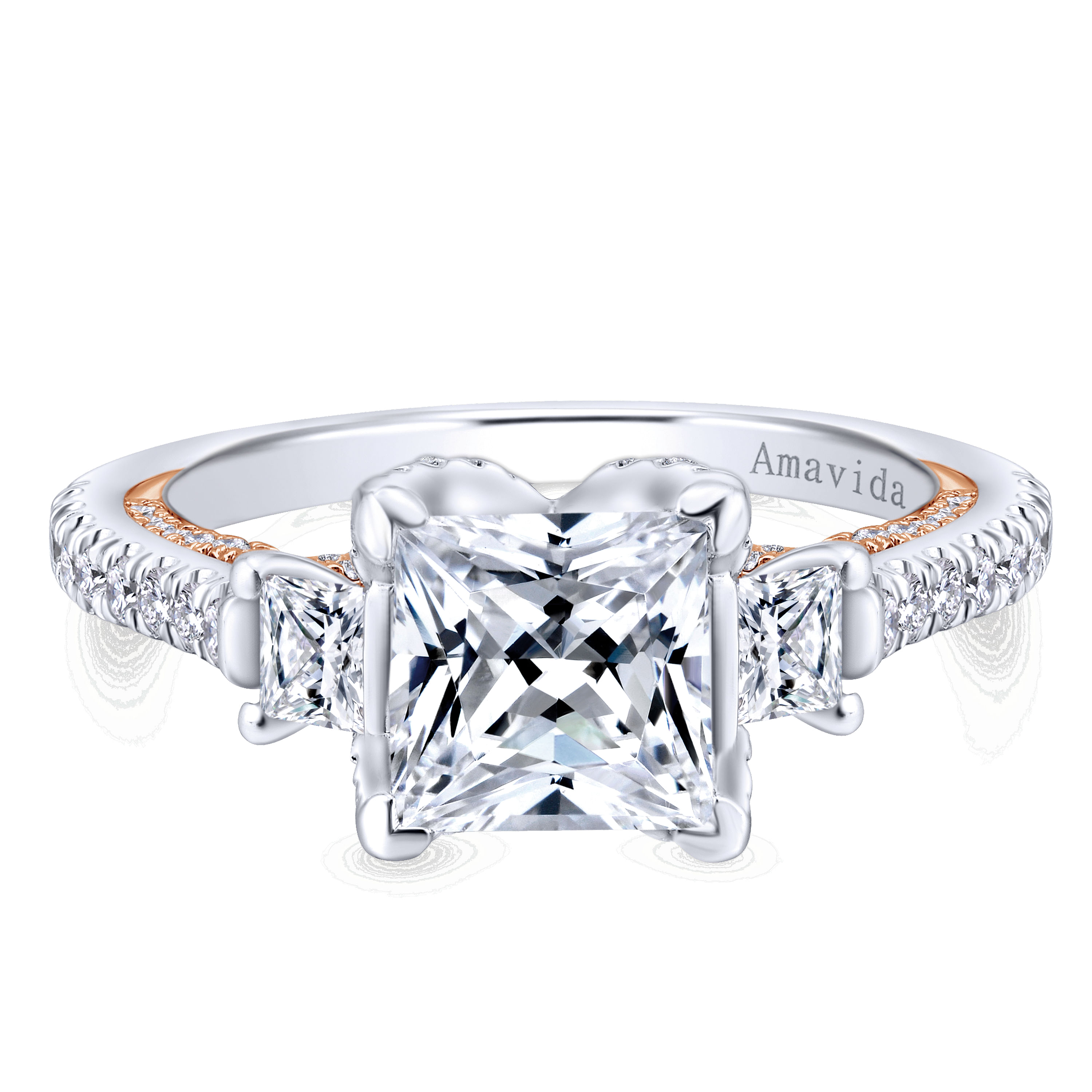 Gabriel - 18K White-Rose Gold Princess Cut Three Stone Diamond Engagement Ring