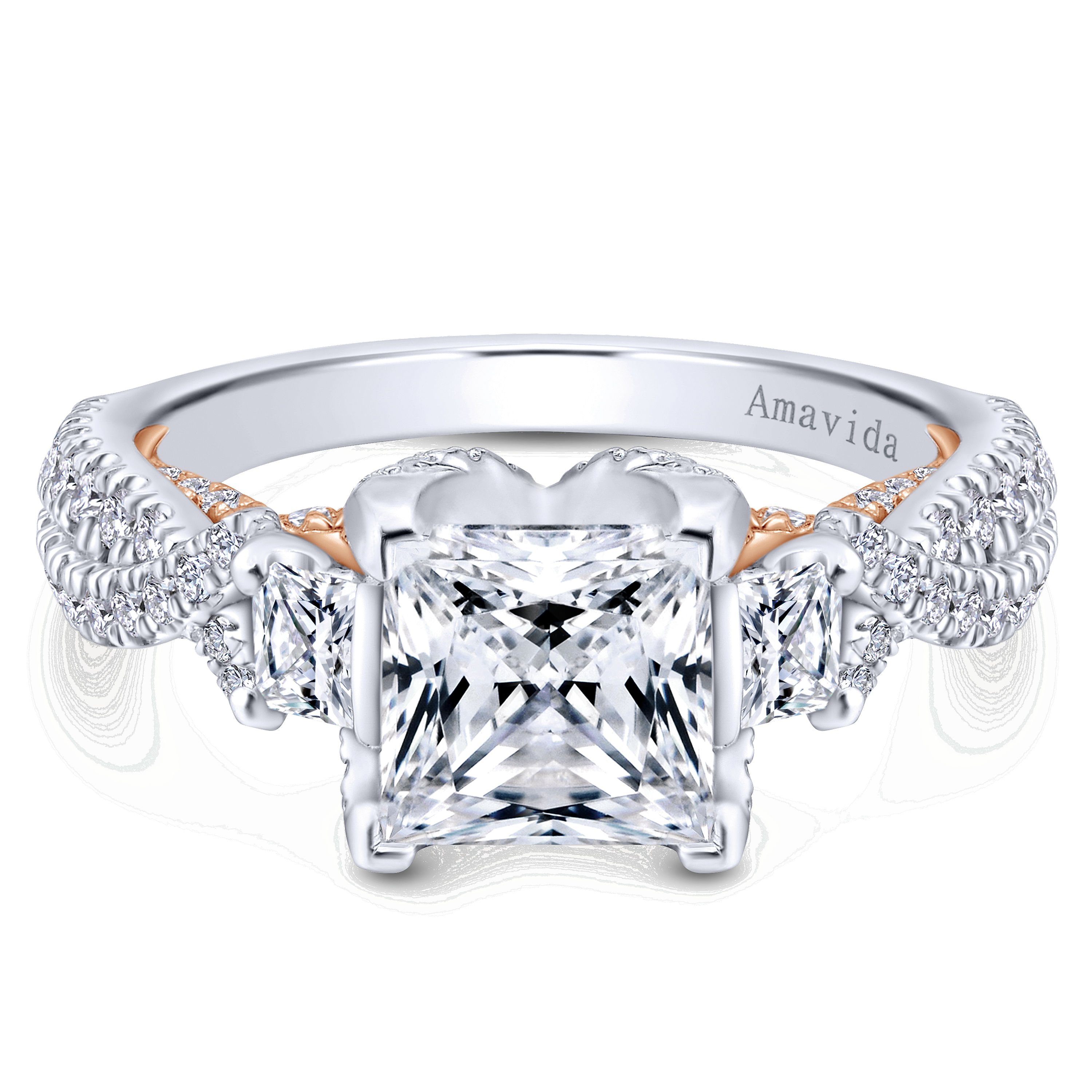 Gabriel - 18K White-Rose Gold Princess Cut Three Stone Diamond Engagement Ring