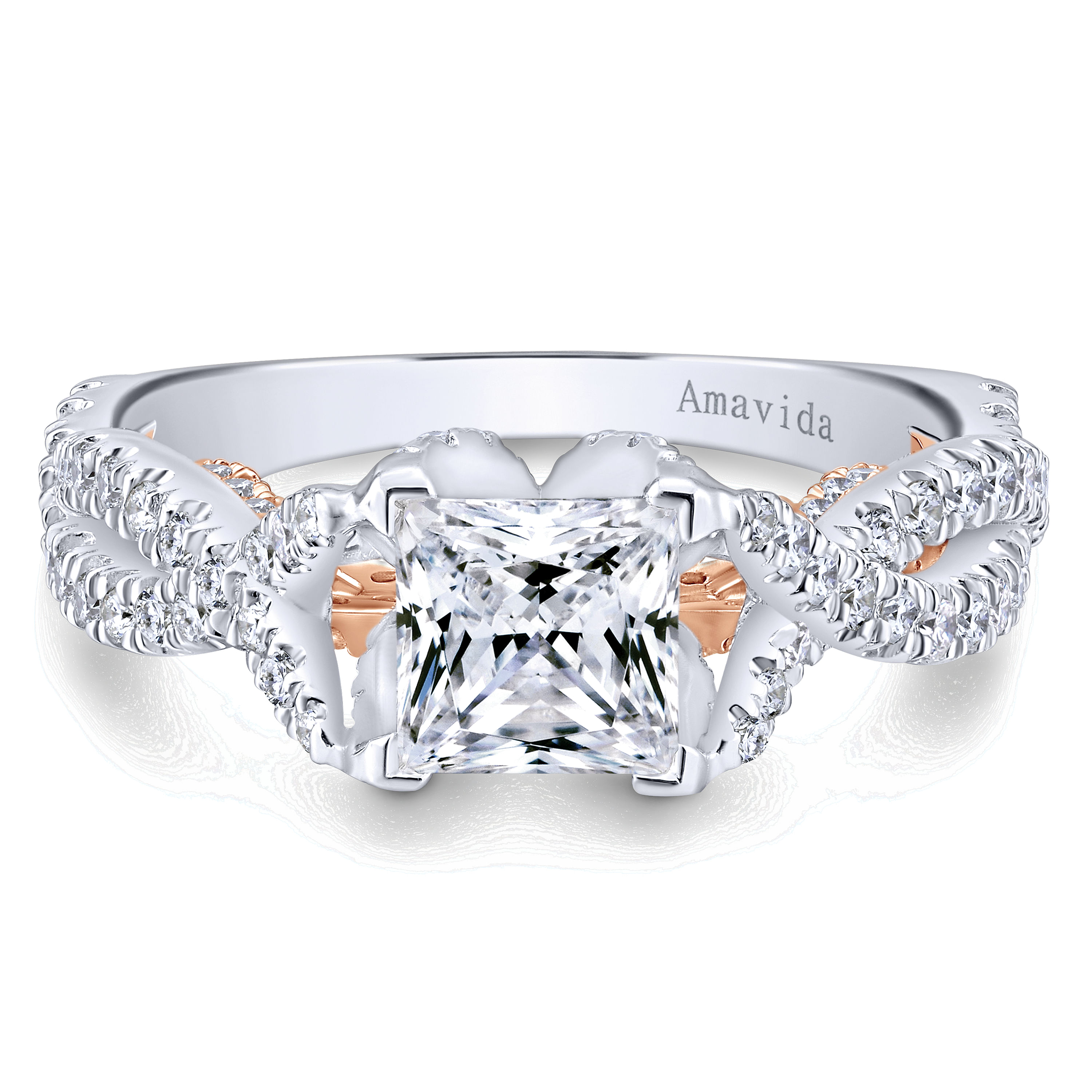 Gabriel - 18K White-Rose Gold Princess Cut Twisted Diamond Engagement Ring
