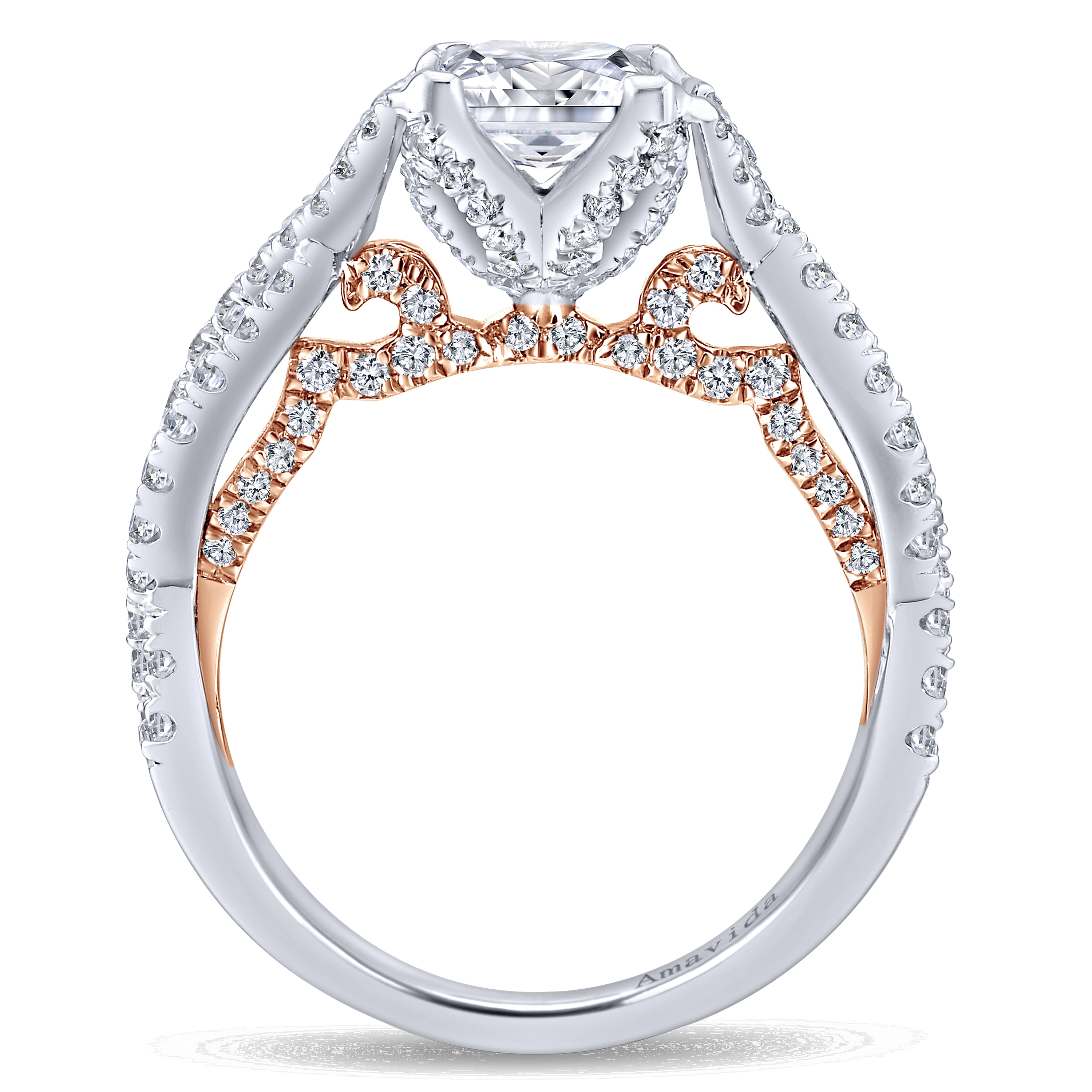 18K White-Rose Gold Princess Cut Twisted Diamond Engagement Ring