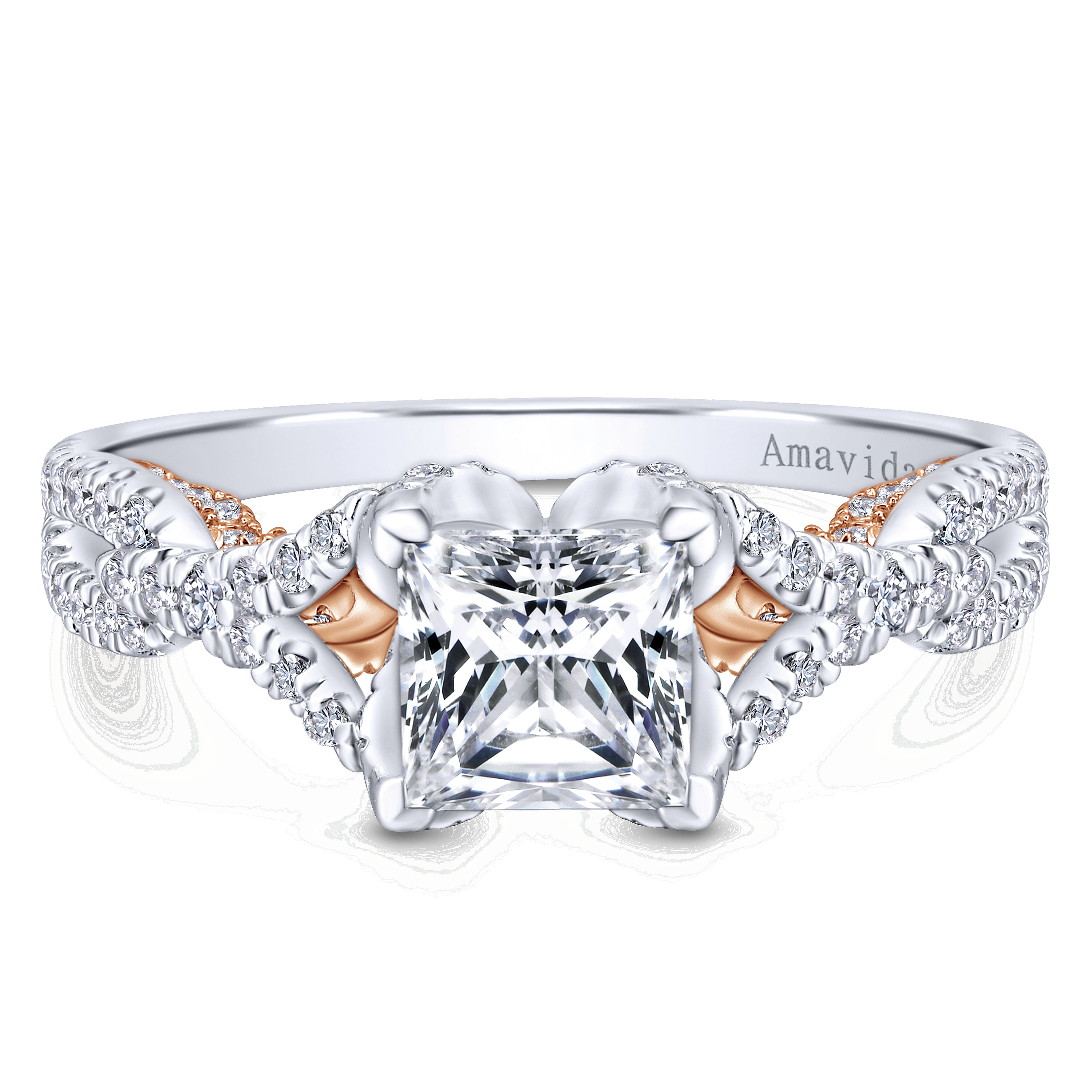 Gabriel - 18K White-Rose Gold Princess Cut Twisted Diamond Engagement Ring