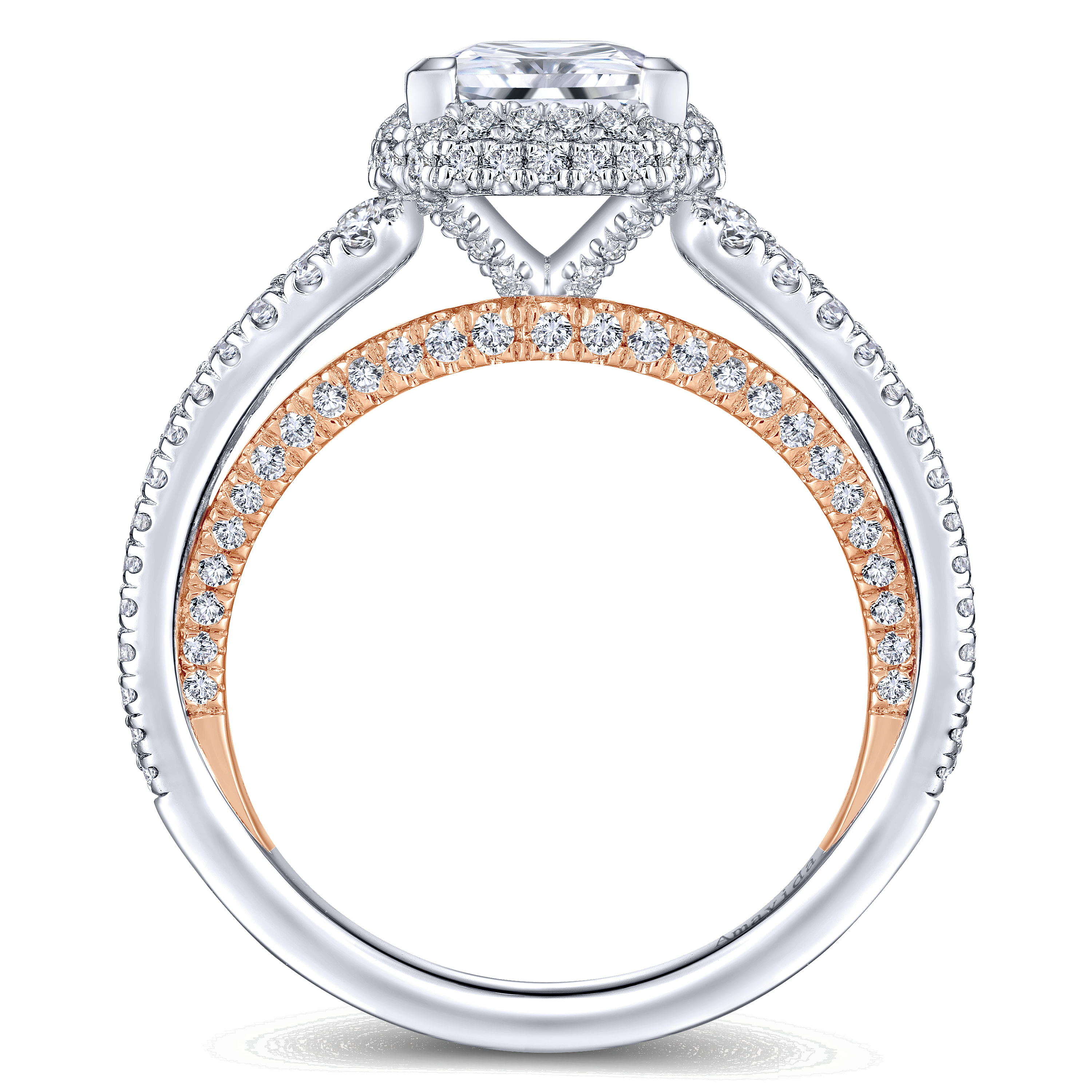 18K White-Rose Gold Princess Halo Diamond Engagement Ring