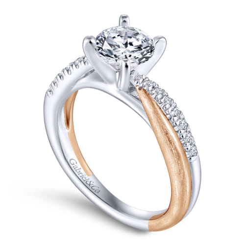 18K White-Rose Gold Round Diamond Criss Cross Engagement Ring 18K White-Rose Gold Round Diamond Criss Cross Engagement Ring