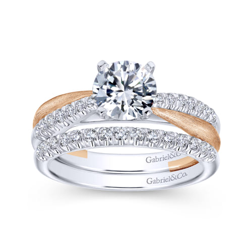 18K White-Rose Gold Round Diamond Criss Cross Engagement Ring 18K White-Rose Gold Round Diamond Criss Cross Engagement Ring